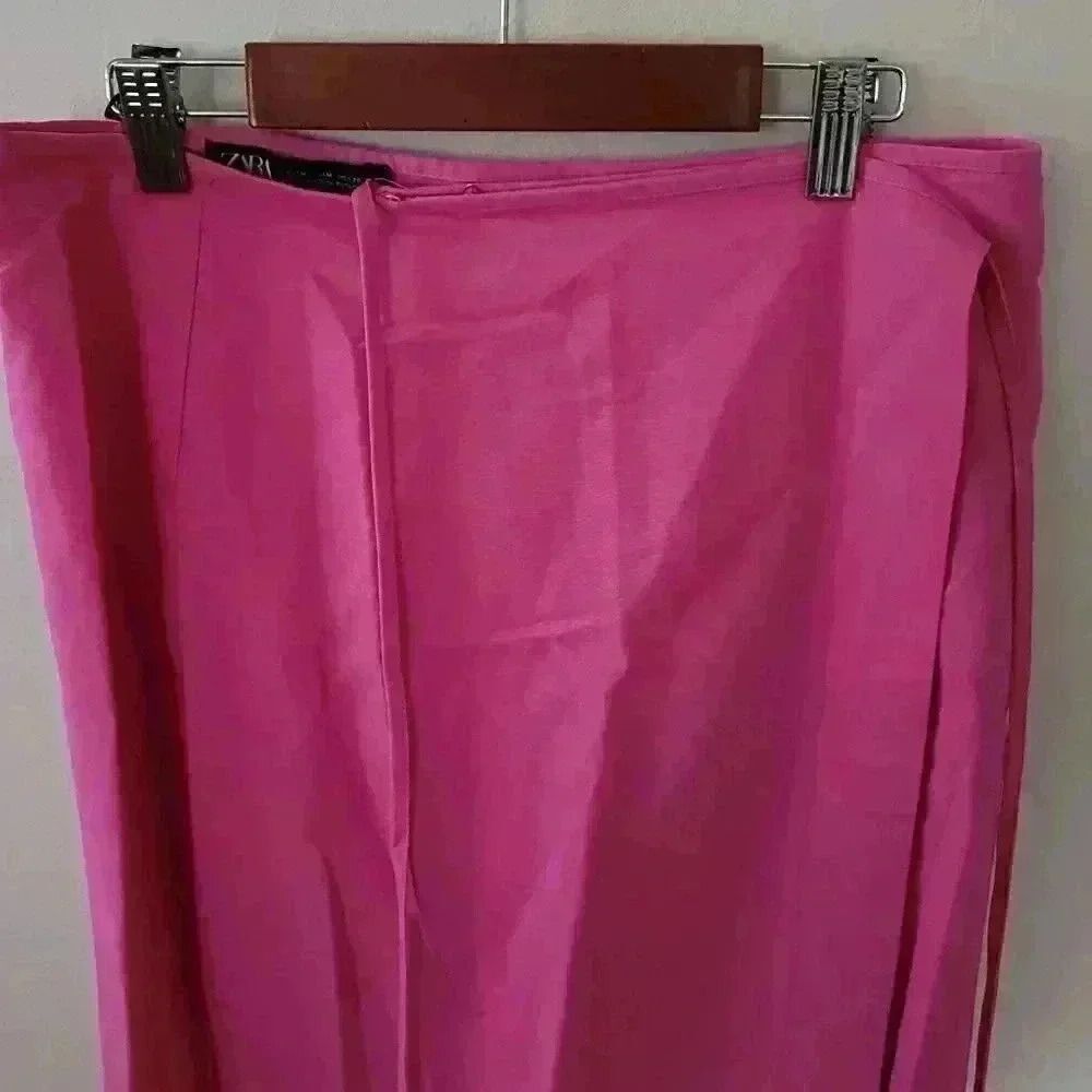 Zara Pink Linen Blend Midi Skirt Size - Picture 4 of 10